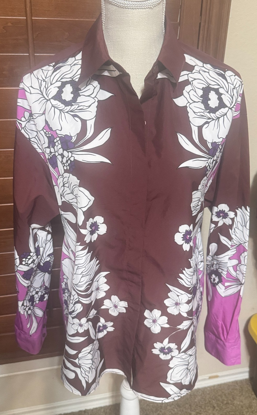 Express Portofino Shirt Bold Floral Boyfriend Button Up Long Sleeve Blouse sz XS